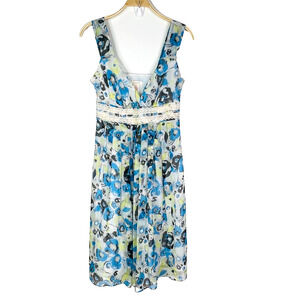 Sundance Floral‎ Silk V-Neck A-line Lace Sleeveless Dress Size 4